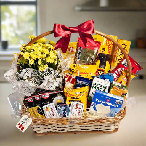 Complete Breakfast Basket with Flowers