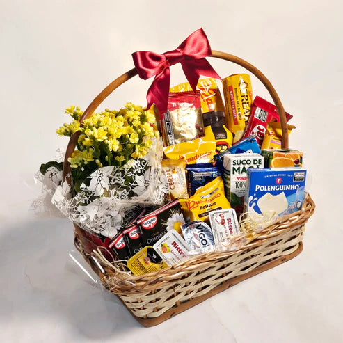 Complete Breakfast Basket with Flowers