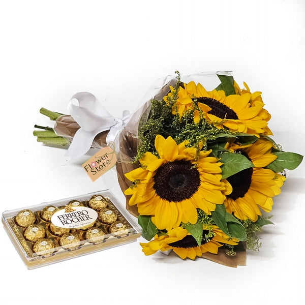 Buquê de Girassóis com Bombons Ferrero Rocher