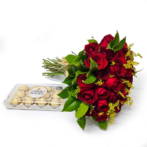Bouquet of 30 Roses with Ferrero