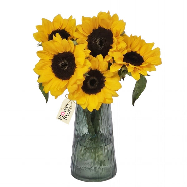 Buquê Gira Girassol em Vaso de Vidro