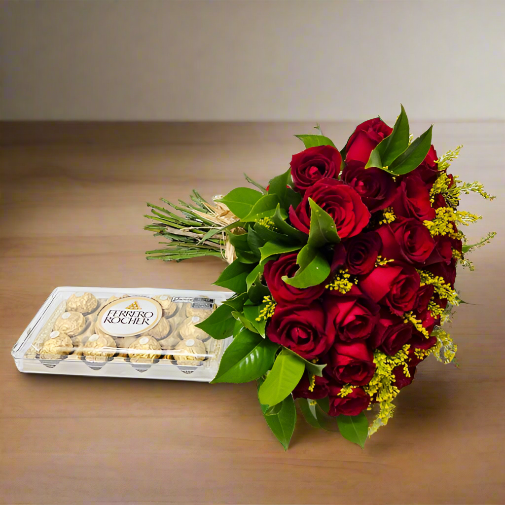 Bouquet of 30 Roses with Ferrero