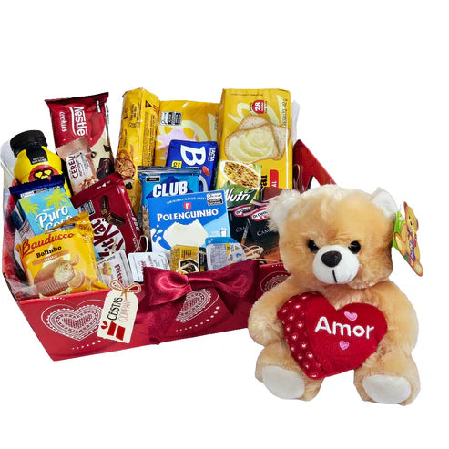 Cesta de Café da Manhã Romântico com Pelúcia