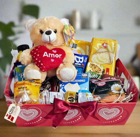 Cesta de Café da Manhã Romântico com Pelúcia