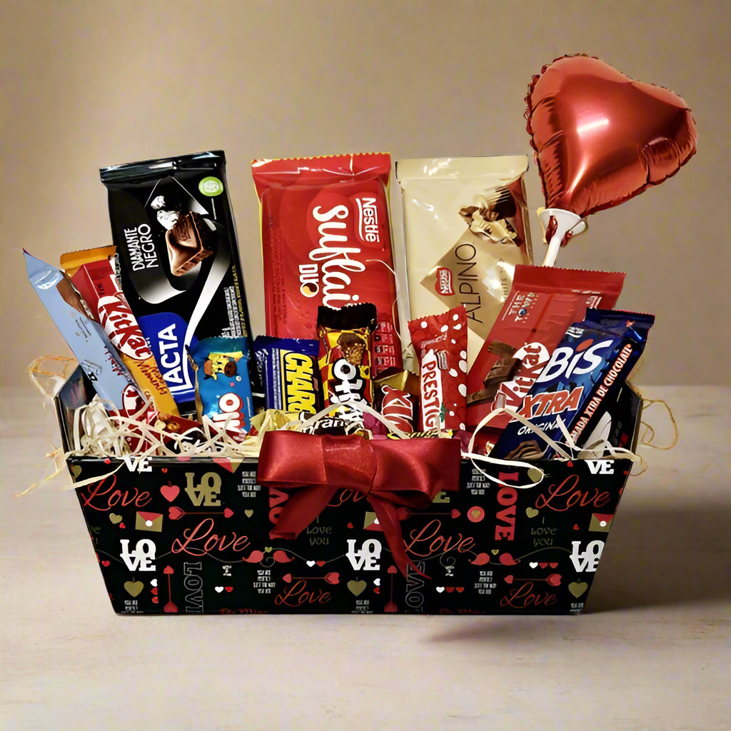 Cesta Carinho com Chocolates com Balão Coração