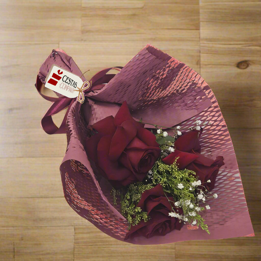 Buquê Trio de Rosas Colombianas Red Love